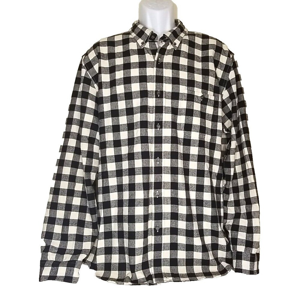 J Crew Shirt Mens XL Flannel BLK White Check Button Faux Suede Elbow Pads    T23